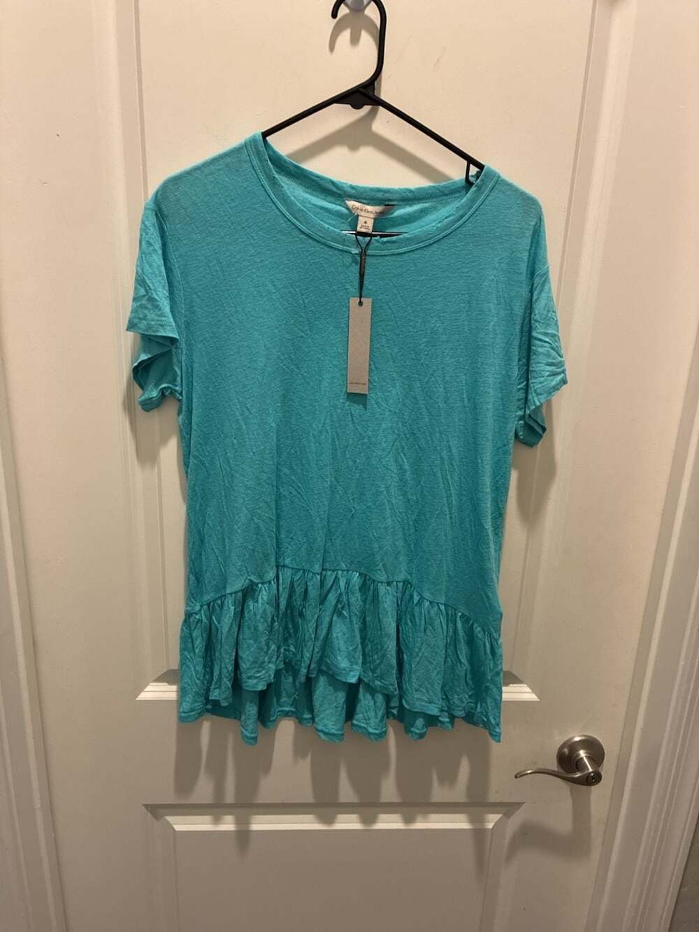 Calvin Klein Jeans Women's Teal Short Sleeve Peplum Hem T-Shirt Top Size M NWT